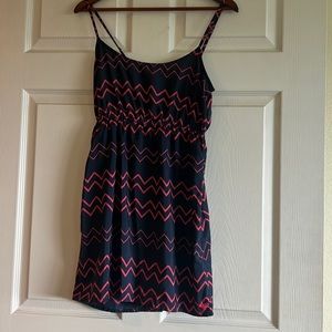 Roxy size small spaghetti strap short Sun dress. Navy with pink chevron stripes